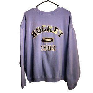 Authentic Pigment Men Sweatshirt XL Purple Hockey 1980 Crewneck Pullover